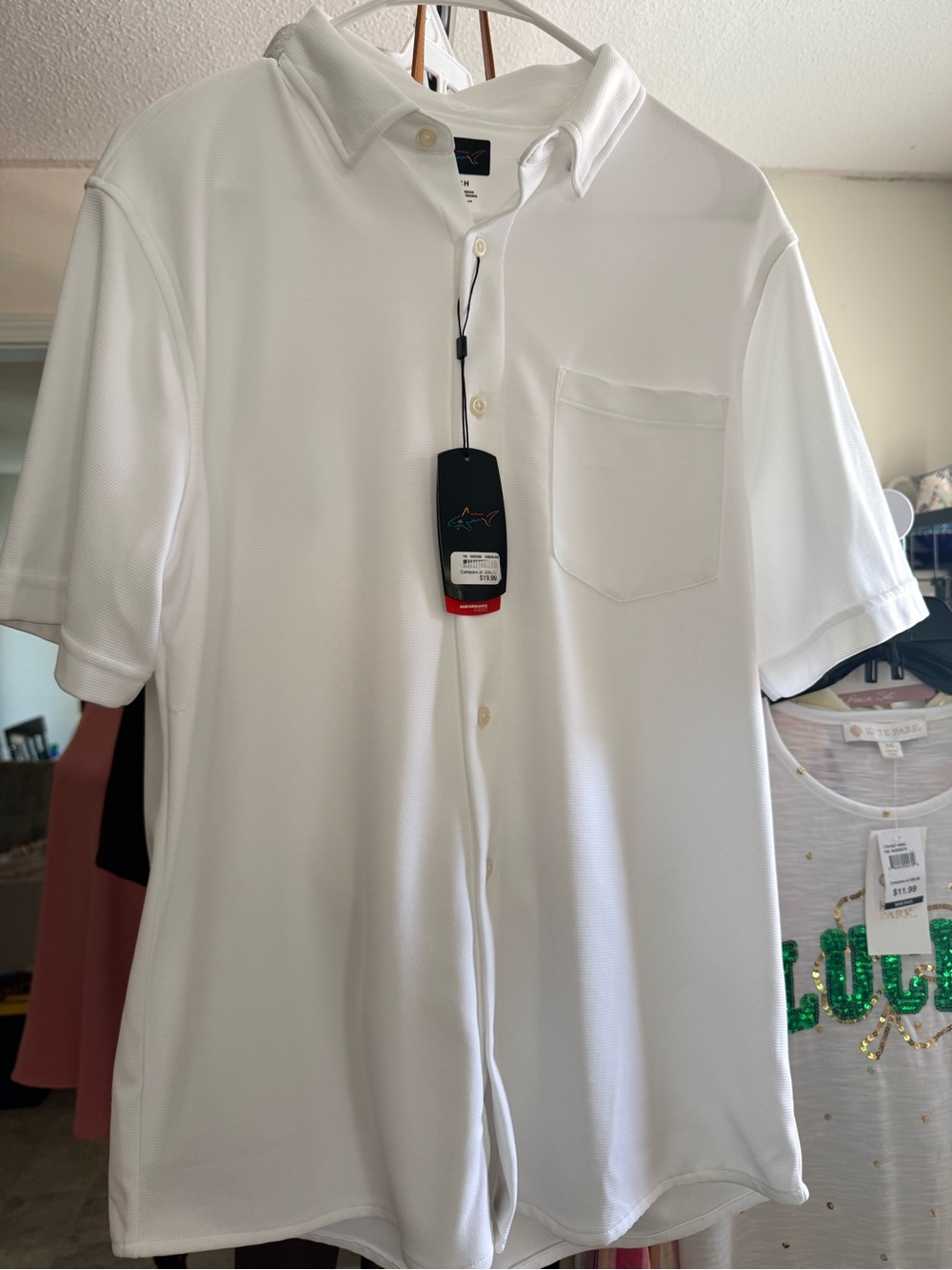 Greg Norman Men's White Short-Sleeve Golf Button Shirt with Pocket